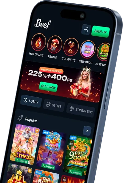 Smartphone mit Beef Casino App und Spielen im mobilen Interface